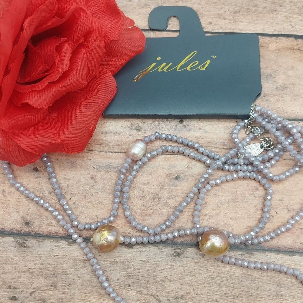 Jules Nwt Purple Crystal Bead Wrap Look Necklace Long Layered Look